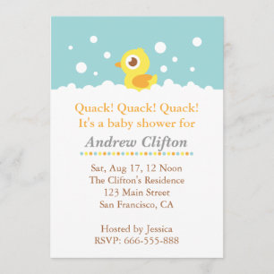 Cute Ducky with Bubbles Baby Shower Party Invitation