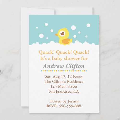 Cute Ducky with Bubbles Baby Shower Party Invitation