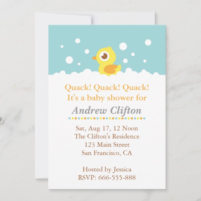 Cute Ducky with Bubbles Baby Shower Party Invitation (Front)