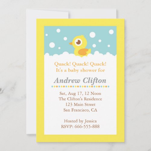 Cute Ducky with Bubbles Baby Shower Party Invitation