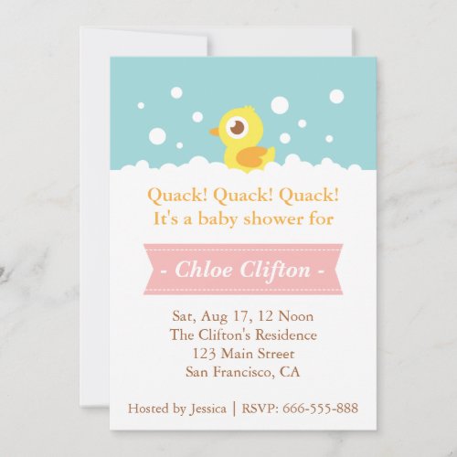 Cute Ducky with Bubbles Baby Shower Party Invitation