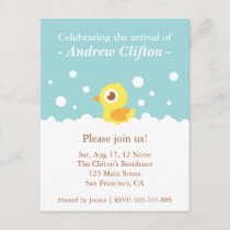 Cute Ducky with Bubbles Blue Baby Shower Party Invitation