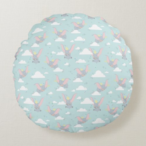 Cute Dumbo Blue Tribal Pattern Round Pillow