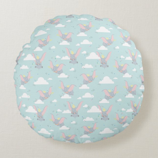 Cute Dumbo Blue Tribal Pattern Round Pillow (Front)