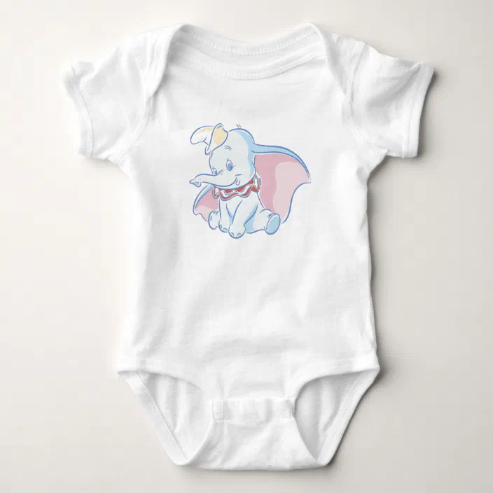 Cute Animal Dumbo Elephant Simple Cute Toddler Baby Onesies Cotton Short Sleeve Bodysuit for Unisex
