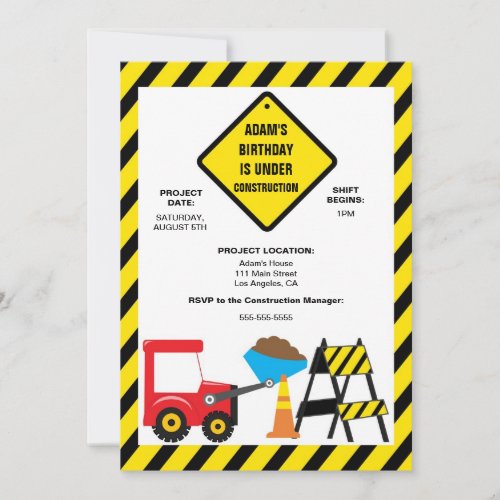 Cute Dump Construction Birthday Party Invite