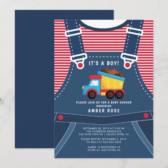 Cute Dump Truck Baby Shower Invitation (Front/Back)