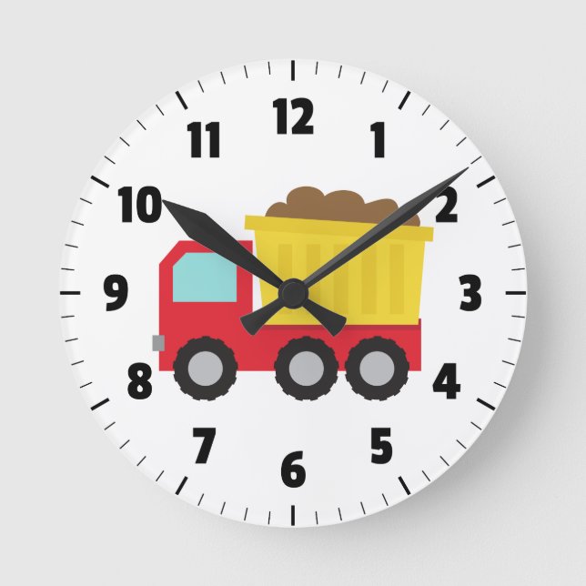 Cute Dump Truck, Construction Vehicle, Boys Room Round Clock (Front)