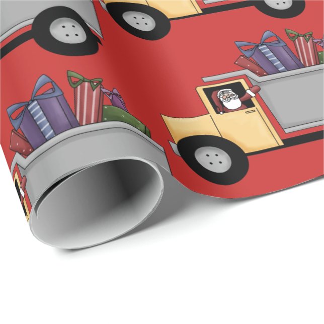 Cute Dump truck pattern driving Santa party wrap Wrapping Paper (Roll Corner)