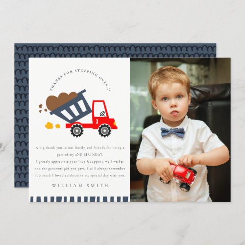 Cute Dump Truck Rescue Kids Photo Any Age Birthday Thank You Card