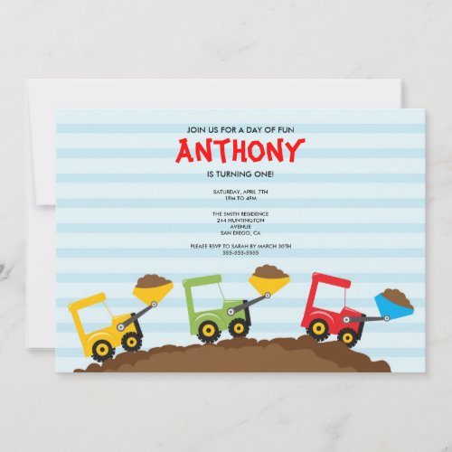 Cute Dump Trucks Birthday Party Invite