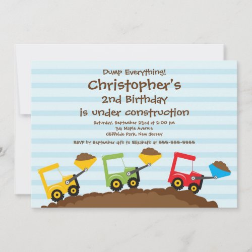 Cute Dump Trucks Boys Birthday Party Invitations