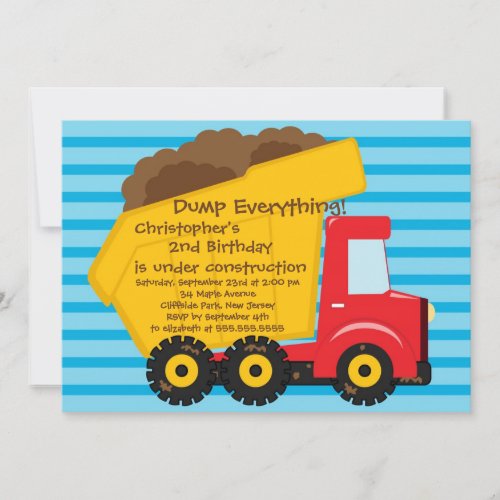 Cute Dump Trucks Boys Birthday Party Invitations