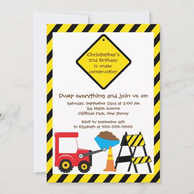 Cute Dump Trucks Boys Birthday Party Invitations (Front)