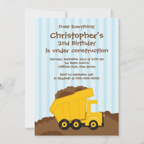 Cute Dump Trucks Boys Birthday Party Invitations
