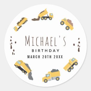 Cute Dump Trucks Construction Trucks Birthday Classic Round Sticker