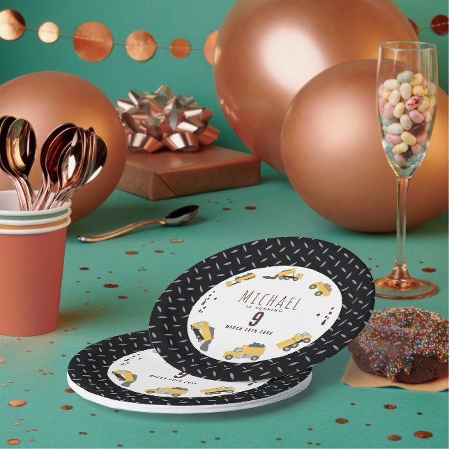 Cute Dump Trucks Construction Trucks Birthday Paper Plates (Multi)