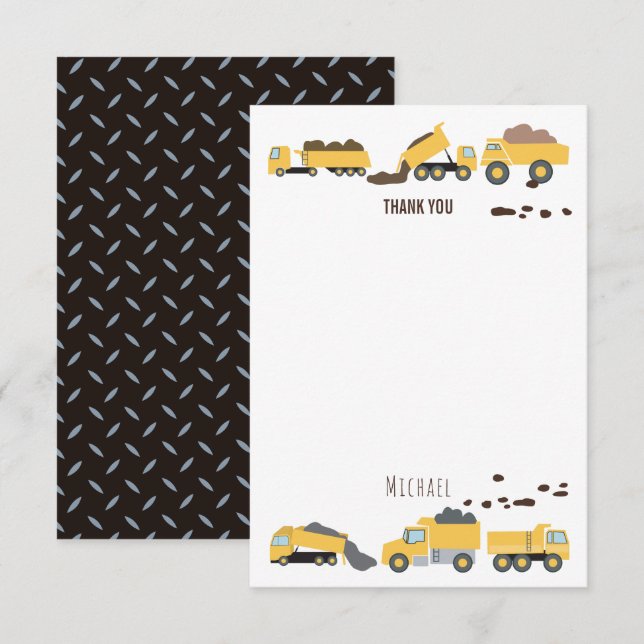 Cute Dump Trucks Construction Trucks Birthday Thank You Card (Front/Back)
