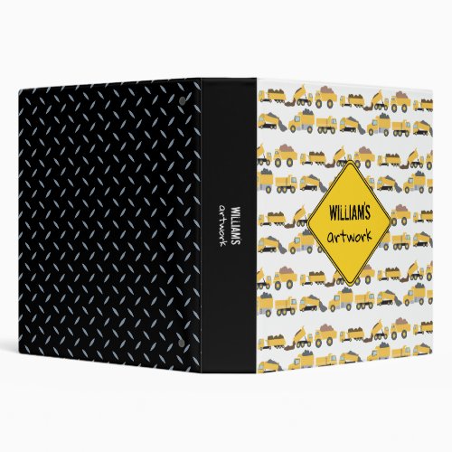 Cute Dump Trucks Construction Trucks Kids Artwork 3 Ring Binder