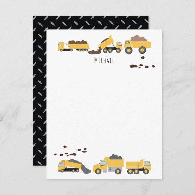 Cute Dump Trucks Construction Trucks Kids Note Card (Front/Back)