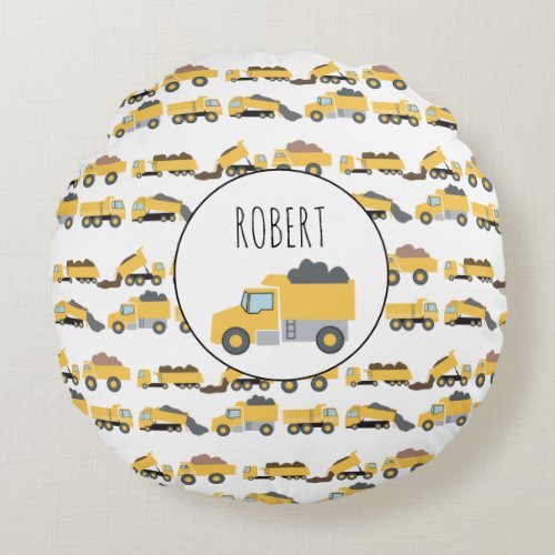 Cute Dump Trucks Construction Trucks  Round Pillow