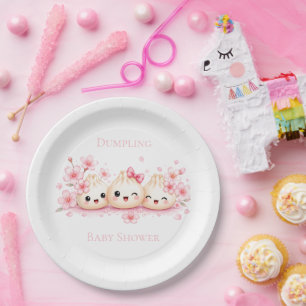 Cute Dumpling Girl Baby Shower Paper Plates