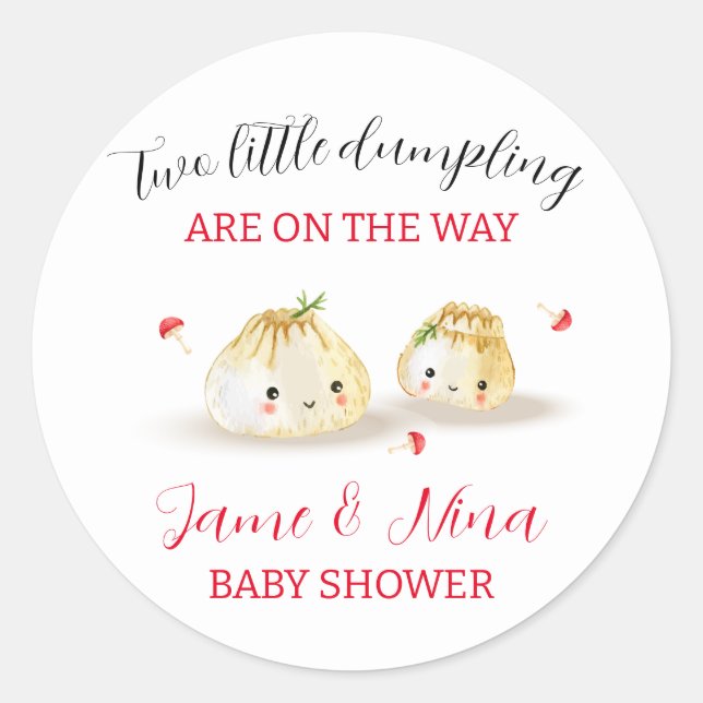 Cute Dumpling Mushroom Twin Baby Shower  Classic Round Sticker (Front)