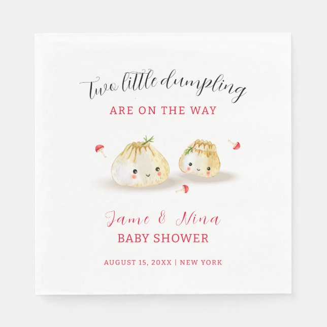 Cute Dumpling Mushroom Twin Baby Shower  Napkins (Front)