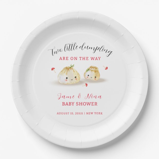 Cute Dumpling Mushroom Twin Baby Shower  Paper Plates (Front)
