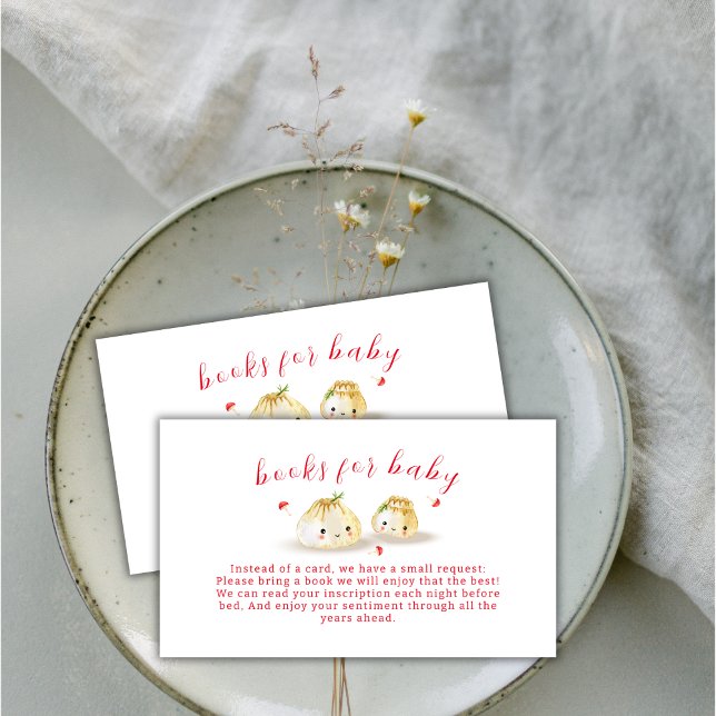 Cute Dumpling Mushroom Twin Books For Baby Shower  Enclosure Card (Cute Dumpling Mushroom Twin Books For Baby Shower Enclosure Card)