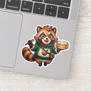 Cute Dumpling Raccoon Foodie Mascot Sticker