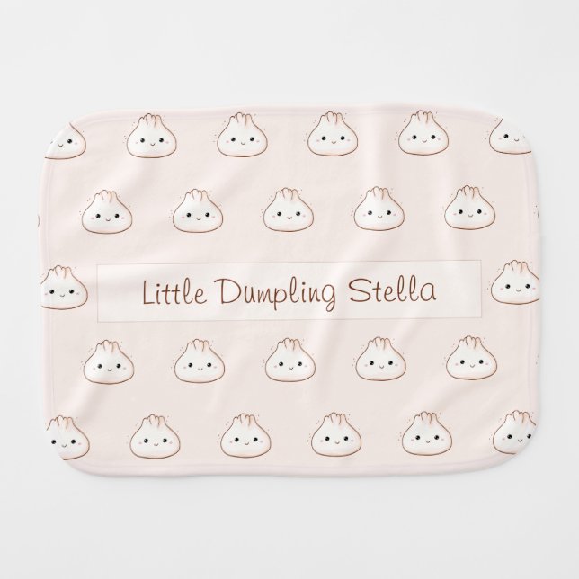 Cute Dumpling Script Personalized Baby Burp Cloth (Front Horizontal)
