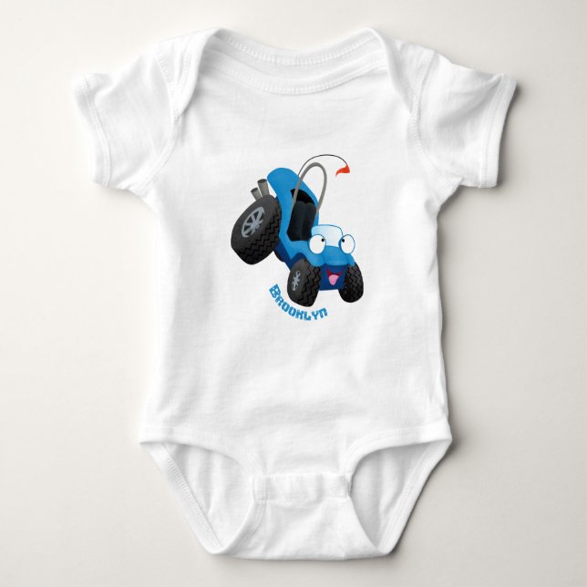 Cute dune buggy off road vehicle cartoon baby bodysuit (Front)