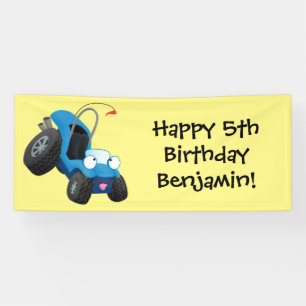 Cute dune buggy off road vehicle cartoon banner