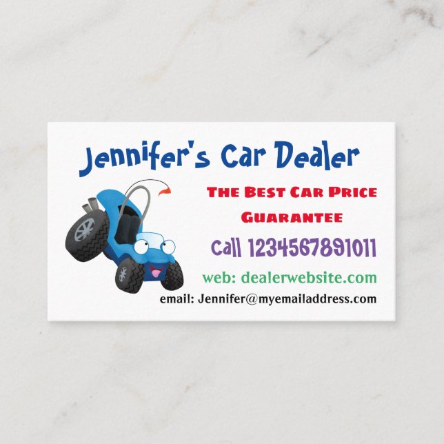 Cute dune buggy off road vehicle cartoon business card (Front)