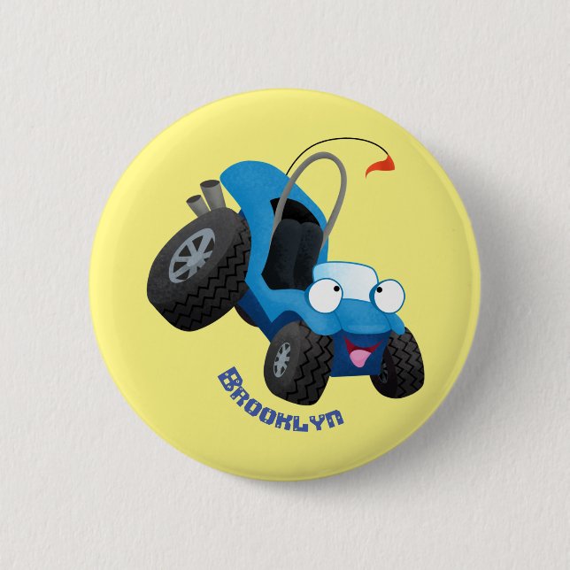 Cute dune buggy off road vehicle cartoon button (Front)