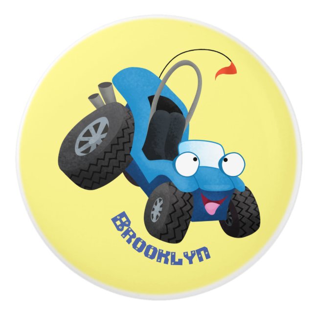 Cute dune buggy off road vehicle cartoon  ceramic knob (Front)