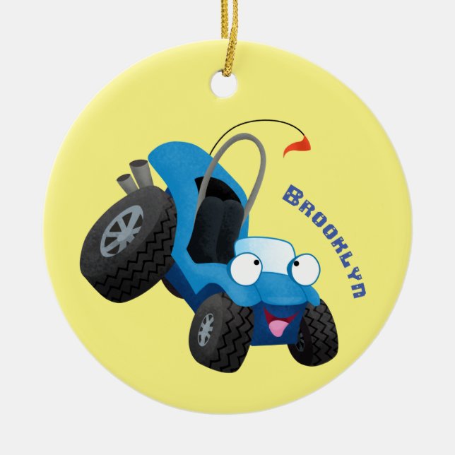 Cute dune buggy off road vehicle cartoon ceramic ornament (Front)