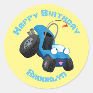 Cute dune buggy off road vehicle cartoon classic round sticker