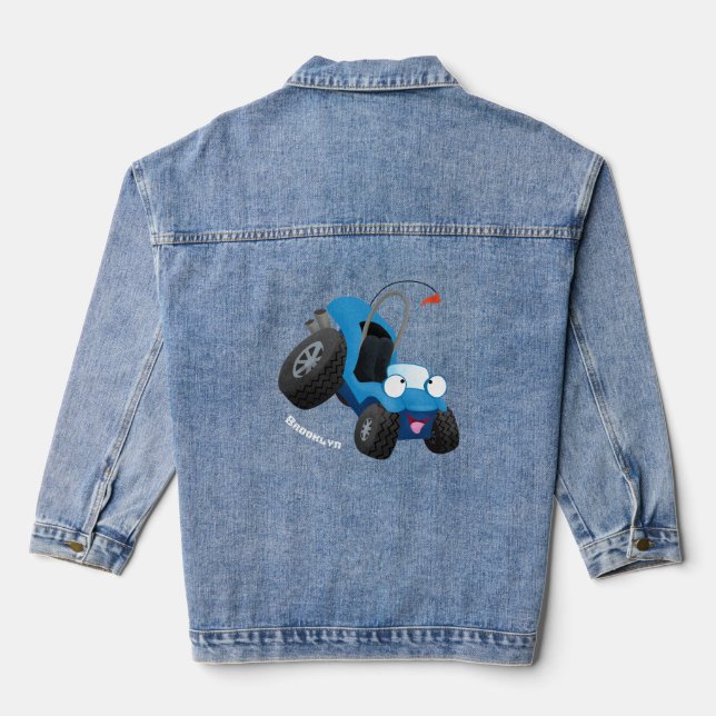 Cute dune buggy off road vehicle cartoon denim jacket (Back)