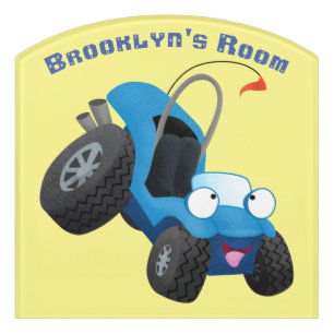 Cute dune buggy off road vehicle cartoon  door sign