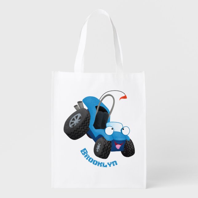 Cute dune buggy off road vehicle cartoon  grocery bag (Front)