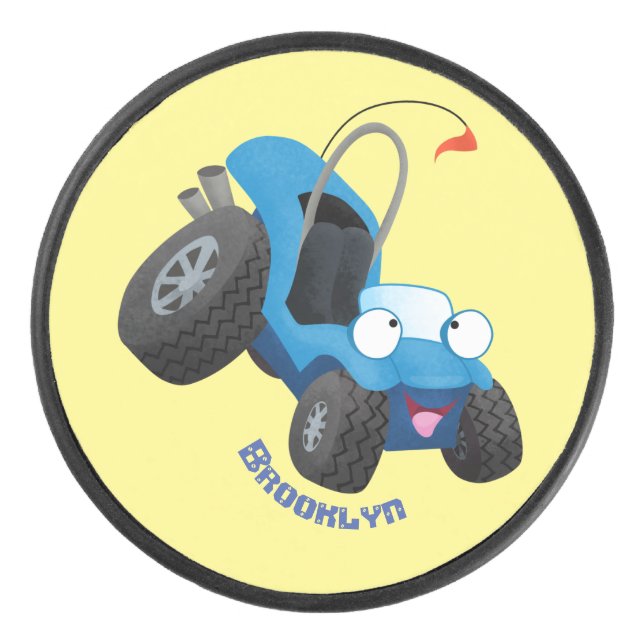 Cute dune buggy off road vehicle cartoon  hockey puck (Front)