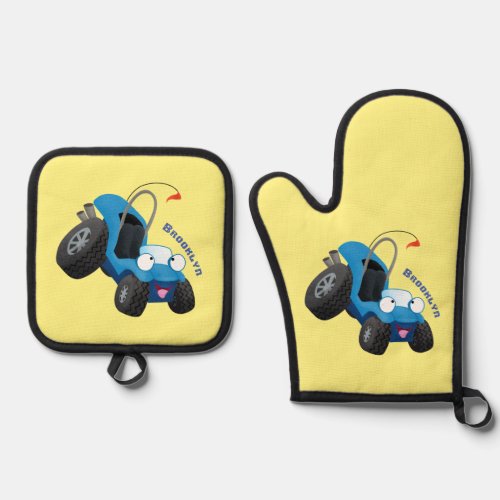 Cute dune buggy off road vehicle cartoon oven mitt  pot holder set