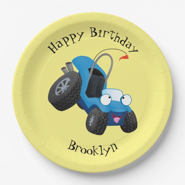 Cute dune buggy off road vehicle cartoon paper plates (Front)