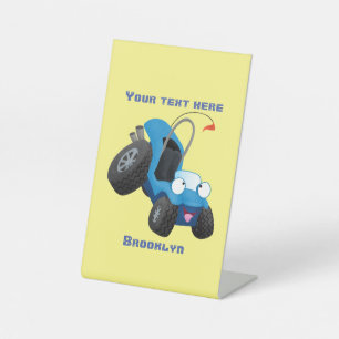 Cute dune buggy off road vehicle cartoon pedestal sign