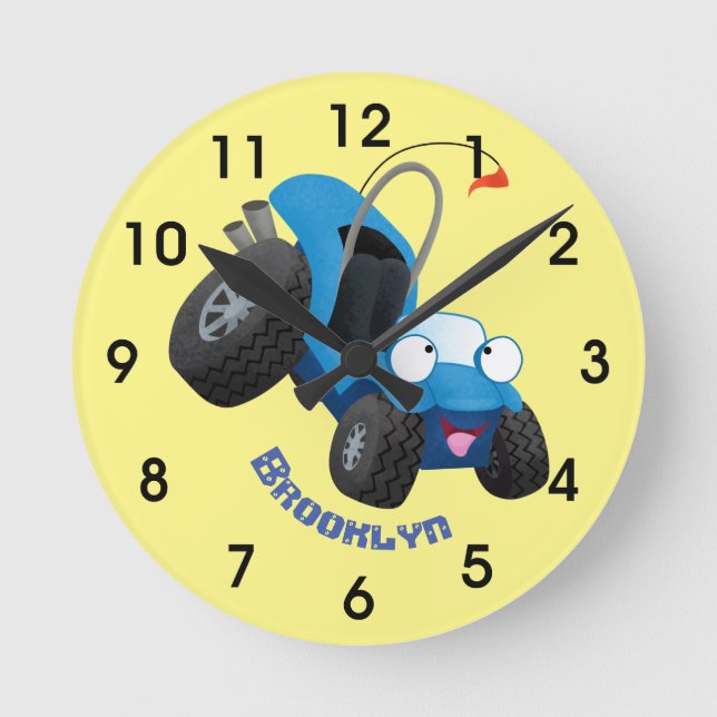 Cute dune buggy off road vehicle cartoon round clock (Front)