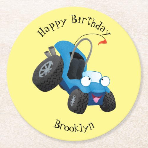 Cute dune buggy off road vehicle cartoon round paper coaster