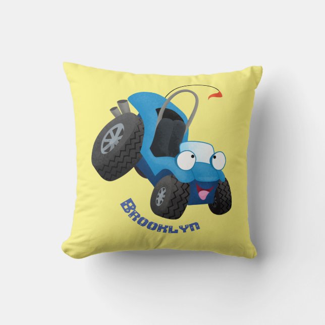 Cute dune buggy off road vehicle cartoon throw pillow (Front)