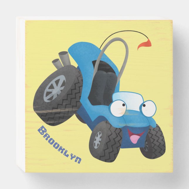 Cute dune buggy off road vehicle cartoon  wooden box sign (Front Horizontal)